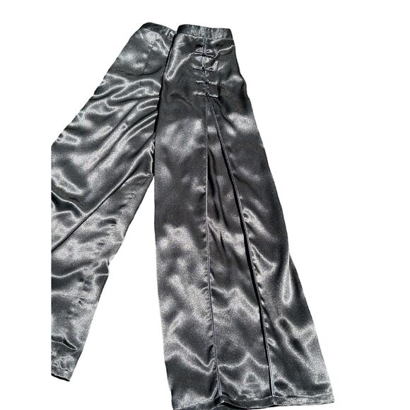 Wide Leg Pants Women SZ XL Runs SM Asian Theme Shiny Unique Pleats Traditional - Picture 5 of 8